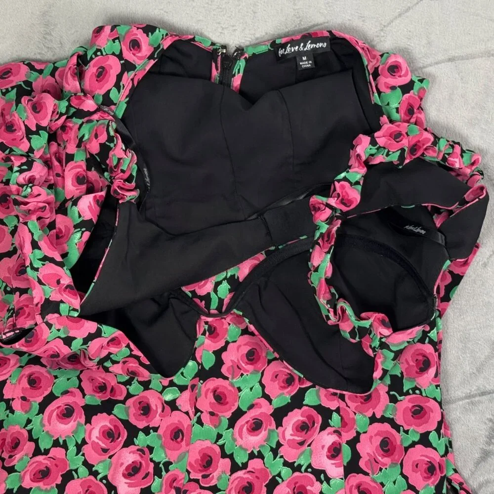 For Love & Lemons Giulia Black Rose Print Bralette Dress - Picture 4 of 6